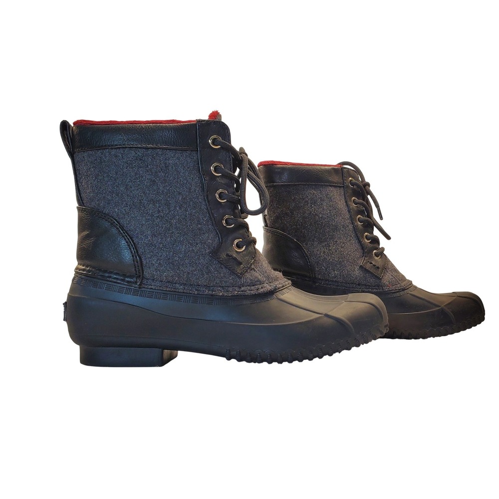 Tommy Hilfiger Roberta Womens Duck Boots Grey Black Red Faux Fur Lined Size 8M